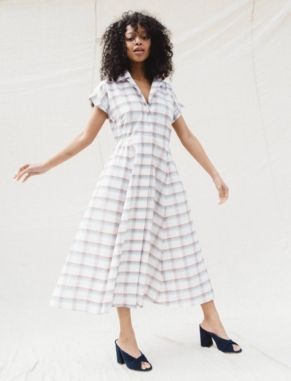 Nikki Chasin Rally Shirt Midi Dress in Primary Plaid Size XS XSmall Silk Cotton